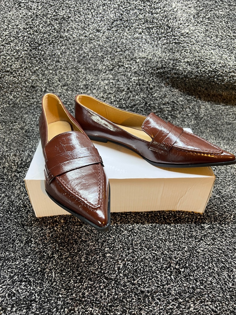 Pointed Toe Penny Loafers in Dark Brown - Women's Dress Flats